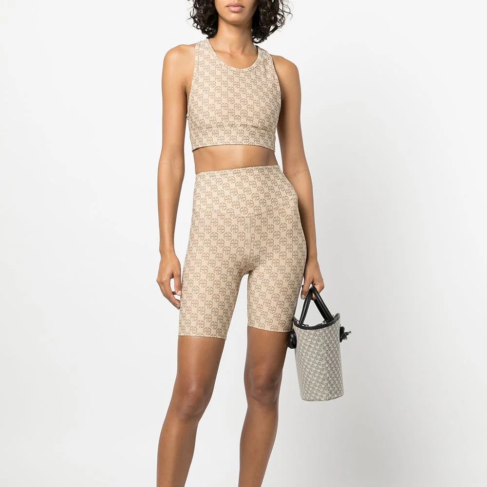 NWT Anine Bing Blair Sports bra and Blake biker shorts monogram logo 2 piece set